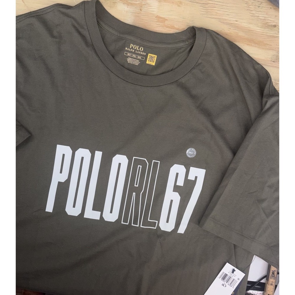 New Polo Ralph Lauren Big Spell Out Graphic‎ Logo T-Shirt 3XLT Army Green Pony